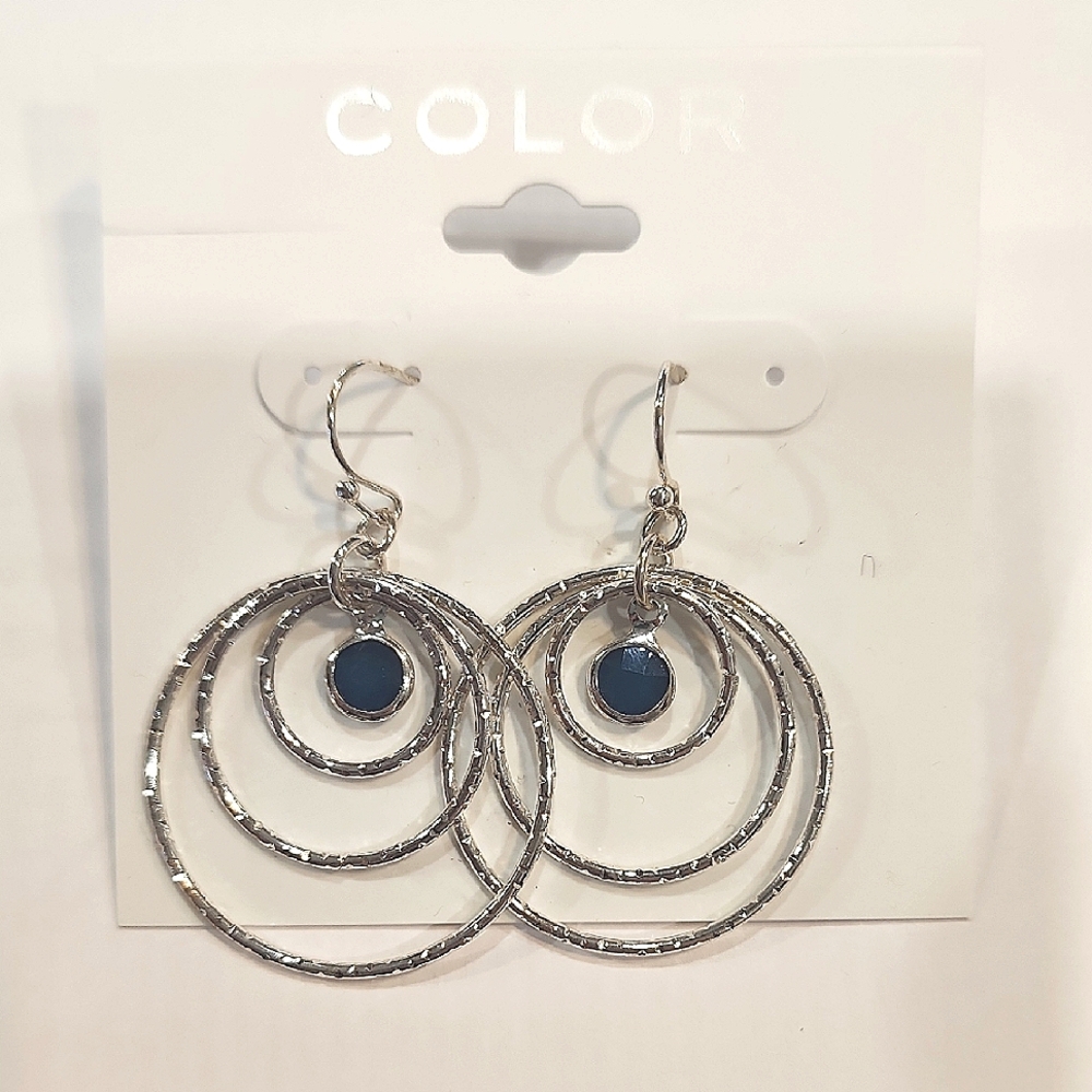 Silver and Blue Hoop Earrings